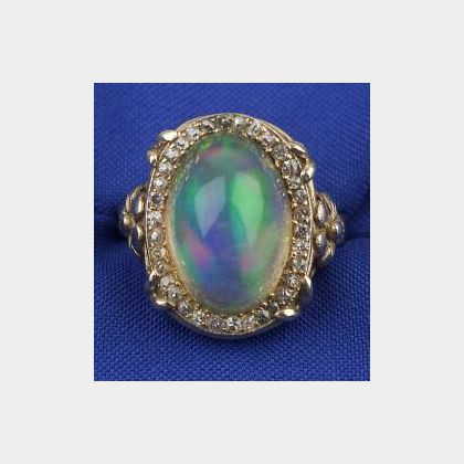 Arts and Crafts Opal and Diamond Ring