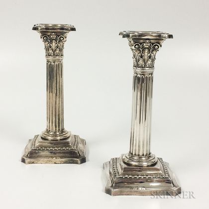 Pair of Wallace Corinthian Weighted Sterling Silver Candlesticks