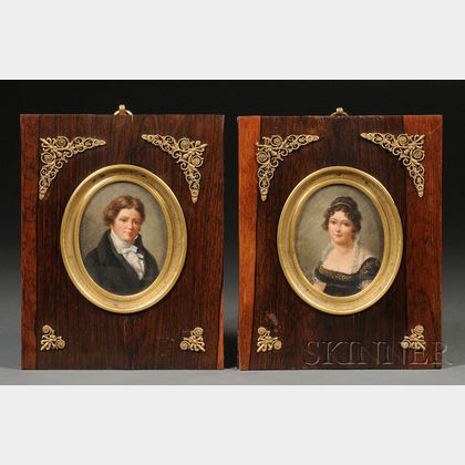 Joseph Dubasty (French, fl. 1810-1837),Pair of Portrait Miniatures of the Baron and Baroness Lapeyre