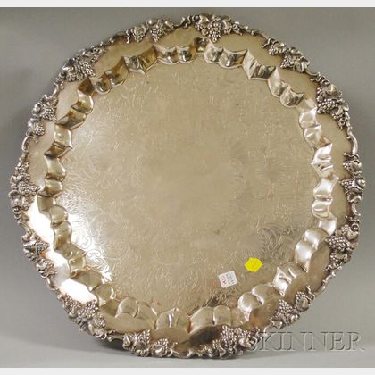 Large Round Silver-plated Footed Tray