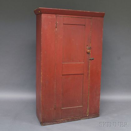Red-painted Country Paneled-door Cupboard