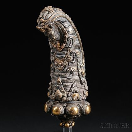 Silvered and Gilt Repousse Kris Hilt