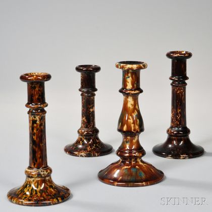 Four Flint-glazed Bennington Candlesticks