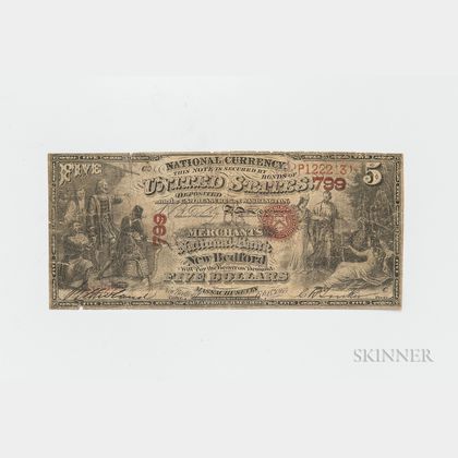 Contemporary Counterfeit The Merchants National Bank of New Bedford $5 Original Banknote