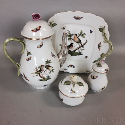 Four Pieces of Herend "Rothschild Bird" Porcelain Tableware
