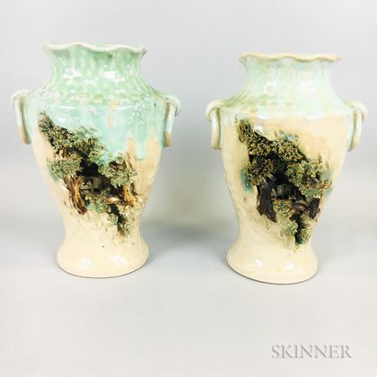 Pair of Vases with Carved Grotto Landscapes