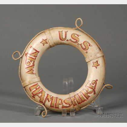 "U.S.S. New Hampshire" Painted Wooden Life Preserver Picture Frame