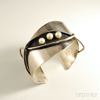 Esther Lewittes Sterling Silver and Pearl Cuff