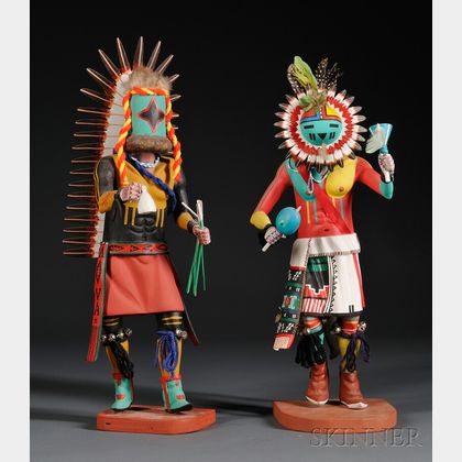 Two Polychrome Carved Wood Kachinas by Henry Shelton