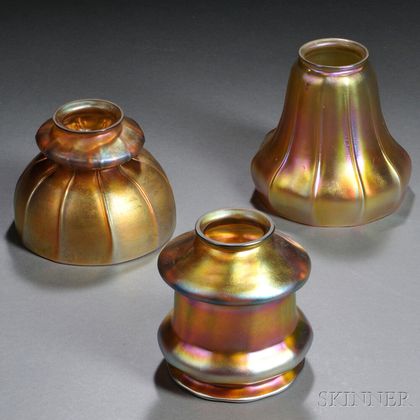Three Steuben Gold Aurene Lamp Shades 