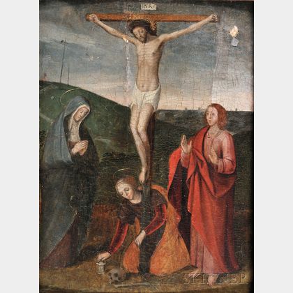 Flemish School, 16th Century Style The Crucifixion with the Virgin, St. John, and Mary Magdalene