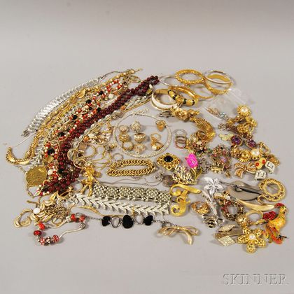 Group of Mostly Signed Gold-tone Costume Jewelry