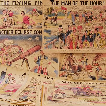 Group of Hand-colored Photo Offset Satirical Cartoon/Character Posters