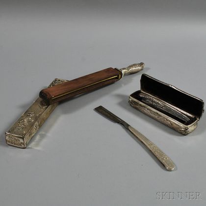 Sterling Silver Cased Razor Set and Strop Retailed by Tiffany & Co.