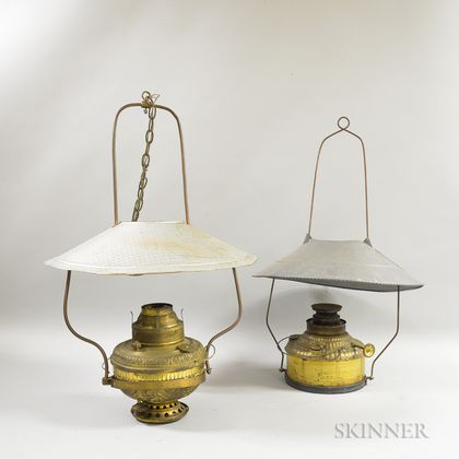 Two Brass Hanging Kerosene Lamps