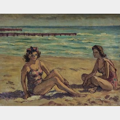 Margaret Miller Cooper (American, 1874-1965) Two Girls on Beach, Miami