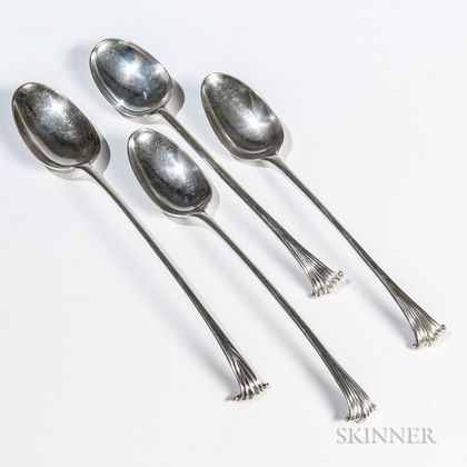 Four English Provincial "Onslow" Pattern Sterling Silver Serving Spoons