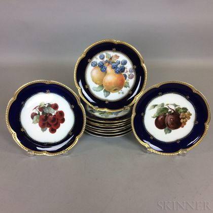 Set of Ten Bavarian Krautheim Transfer-decorated Porcelain Fruit Plates