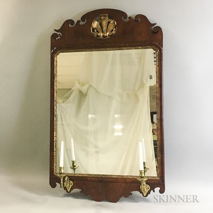 Chippendale-style Mirror with Brass Candle Arms