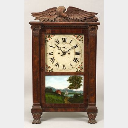 Classical Mahogany Carved and Mahogany Veneer Shelf Clock