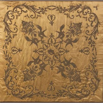 Framed Continental Metallic Thread-embroidered Silk Panel