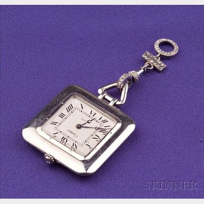 Sold at auction Platinum and Diamond Pendant Watch Cartier