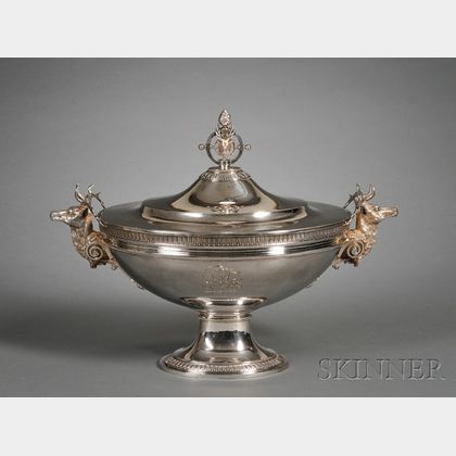 Large Sterling Stag Head Soup Tureen