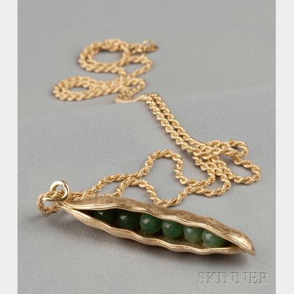 14kt Gold and Hardstone Peapod Pendant