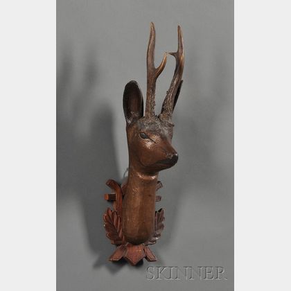 Rustic Carved and Painted Wooden Deer Head Wall Plaque