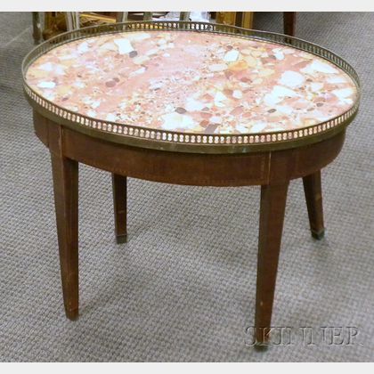 Louis XVI Style Oval Brass-mounted Marble-top Inlaid and Veneered Low Table. 
