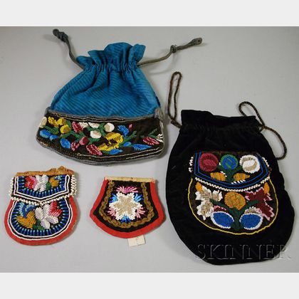 Four Floral Decorated Native American Beaded Bags