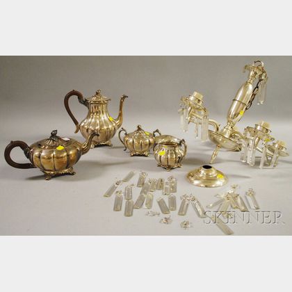 Four-piece Community Plate Silver-plated Old English Melon Pattern Tea and Coffee Set, and a Silver-plated Four-light Chandelier. 