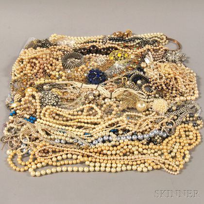 Large Group of Faux Pearl, Crystal, and Paste Jewelry