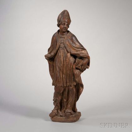 Large Carved and Painted Wood Religious Figure