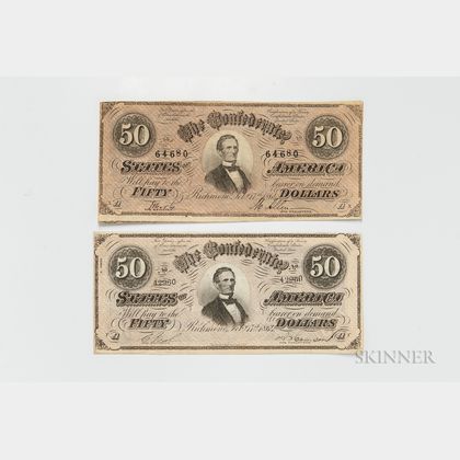 Two 1864 Confederate States of America $50 Notes