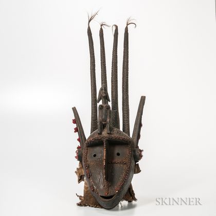 Bamana-style Carved Wood and Cloth Mask