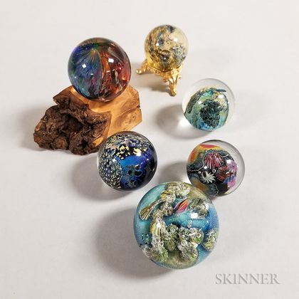 Six Josh Simpson Glass Planet Marbles