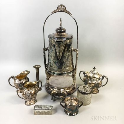 Group of Sterling Silver Tableware and a Silver-plated Hot Water Heater
