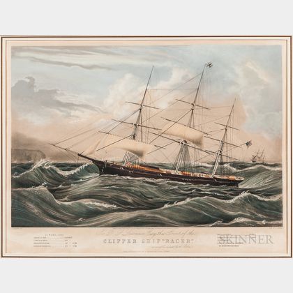 Nathaniel Currier Lithograph Clipper Ship "Racer,"