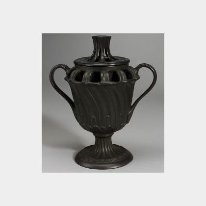 Staffordshire Black Basalt Potpourri Vase and Cover