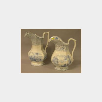 J. & G. Alcock Light Blue Tyrol Pattern Transfer Decorated Staffordshire Pitcher, and an English Transfer Decorated Staffordshire Pitch