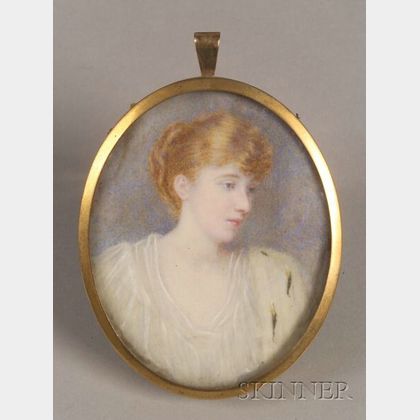 British School Portrait Miniature on Ivory of a Red-Haired Beauty
