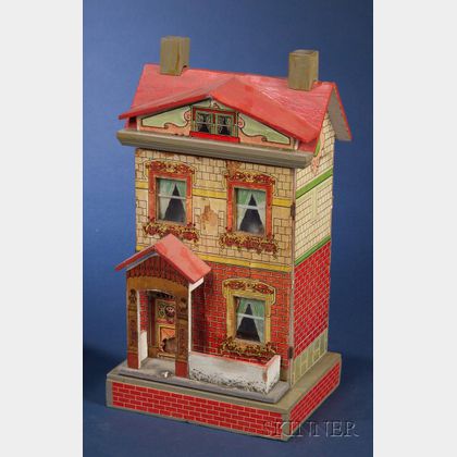 Two Small Lithographed Two-Storey Paper-on-Wood Doll Houses