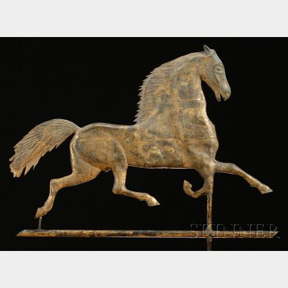Small Molded Gilt Copper "Black Hawk" Running Horse Weather Vane