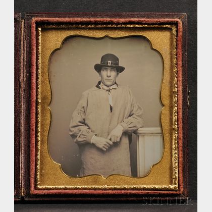 Sixth Plate Daguerreotype Portrait of a Man Wearing a Workman's Smock