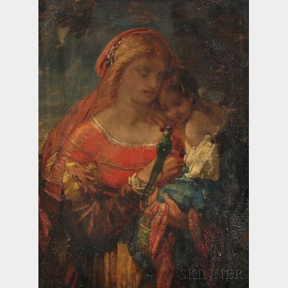 Attributed to William Perkins Babcock (American, 1826-1899) Mother and Child Holding a Parrot
