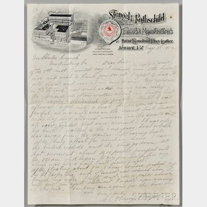 Stengel, Charles Emil Henry, Titanic Survivor (1857-1914) Autograph Letter Signed, 3 May 1912.