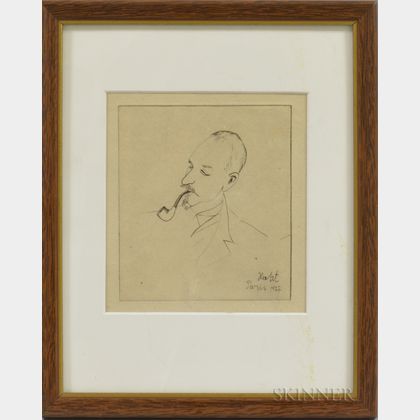 Continental School, 20th Century Portrait Head of a Man Smoking a Pipe