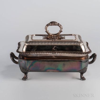 George IV Sterling Silver Tureen and Cover with Sheffield Plated Warming Stand