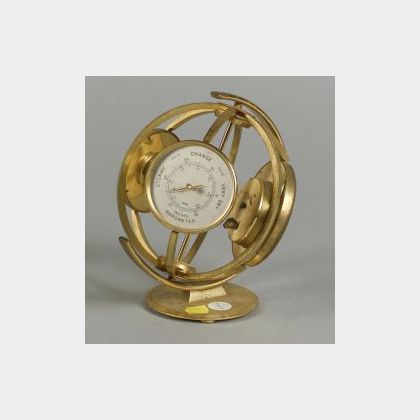 Retro Armillary Sphere-form Desk Timepiece with Barometer and Thermometer